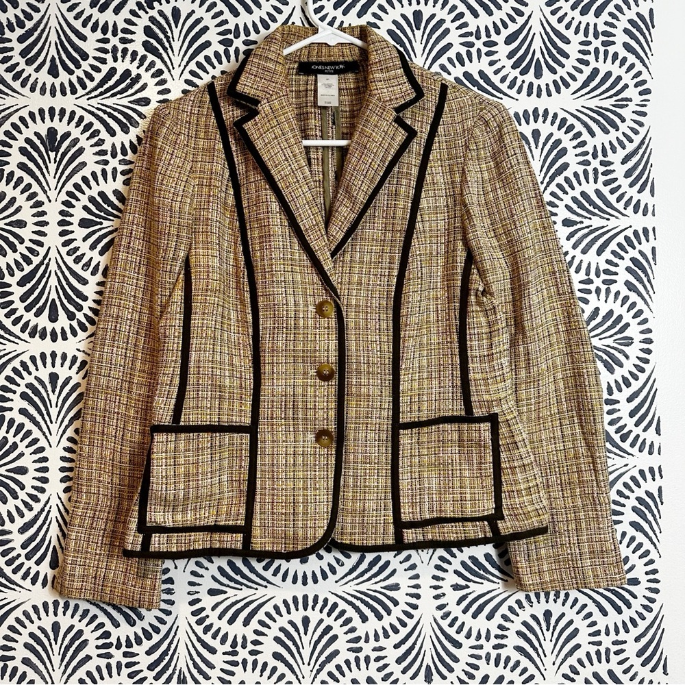 Jones New York Tweed Twee Cotton Linen Blend Academia Blazer